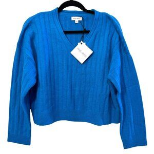 Spring + Mercer Blue V-Neck Ribbed Cashmere Sweater Medium